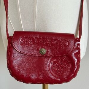 Elegant Unique Deep Red Leather Handmade Glossy Finish Crossbody Small Bag